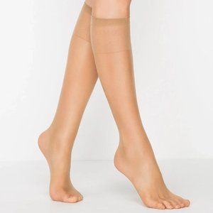 Penti Fit 15 Nylon Socks Shiny Sheer Sandal Toe Knee High 38 Bronze 1 pair NWT